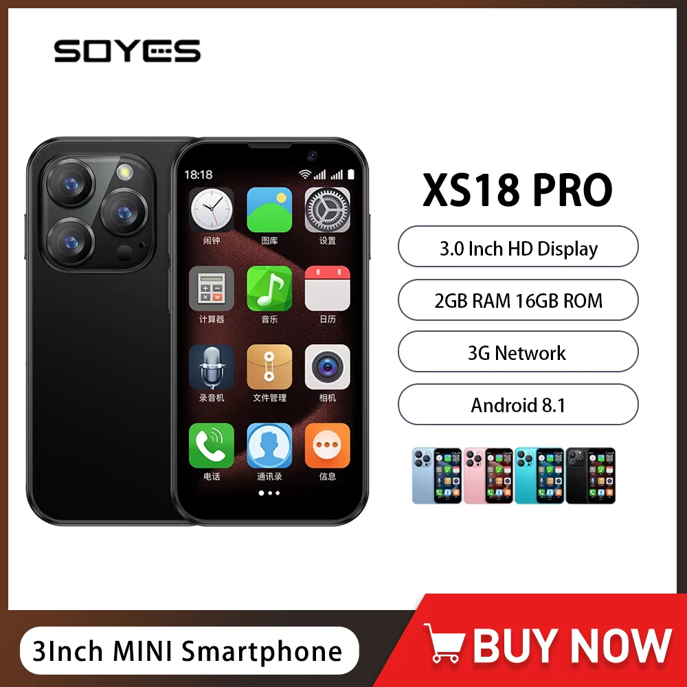 SOYES XS18 Pro 3G Network Mini Smartphone Android 8.1 2GB RAM 16GB ROM Facial Recognition Dual SIM 1000mAh 3.0 Inch Small Phone