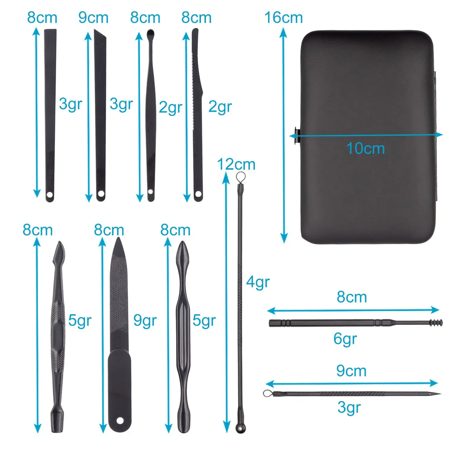 7/10/16/18 قطعة مجموعة أظافر مجموعة تشذيب الأظافر مصنوعة من الفولاذ المقاوم للصدأ باللون الأسود مع حقيبة للتخزين أداة العناية بالأظافر والباديكير كليبرز الأظافر