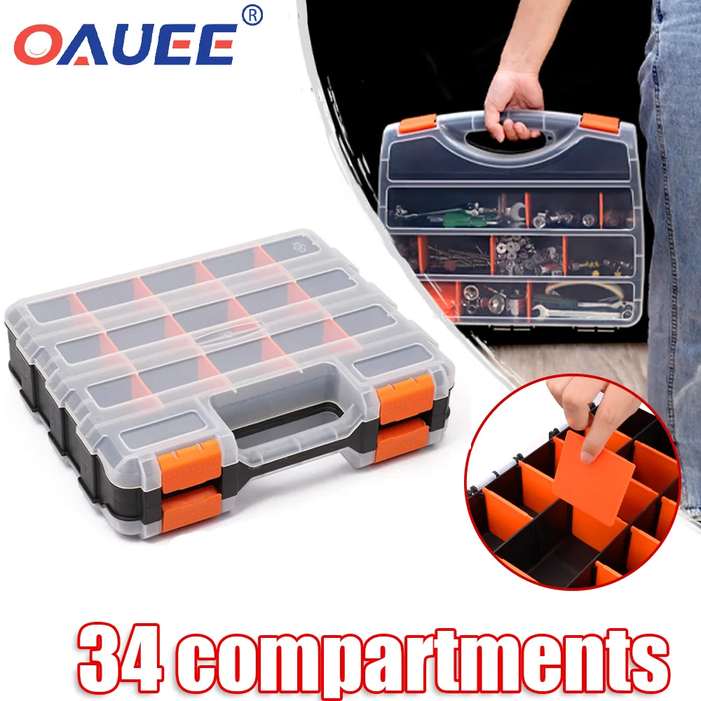 Double Side Tools Organizer Customizable Removable 34-Compartment Hardware Box Storage Excellent for Screws Nuts Small Parts