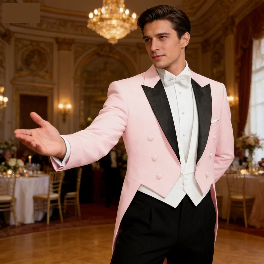 Solid Men Tuxedo Tailcoat Formal Dress Suits Swallow Tail Coat Male Jacket Vest Pants Party Wedding Suit Dance Magic Performance