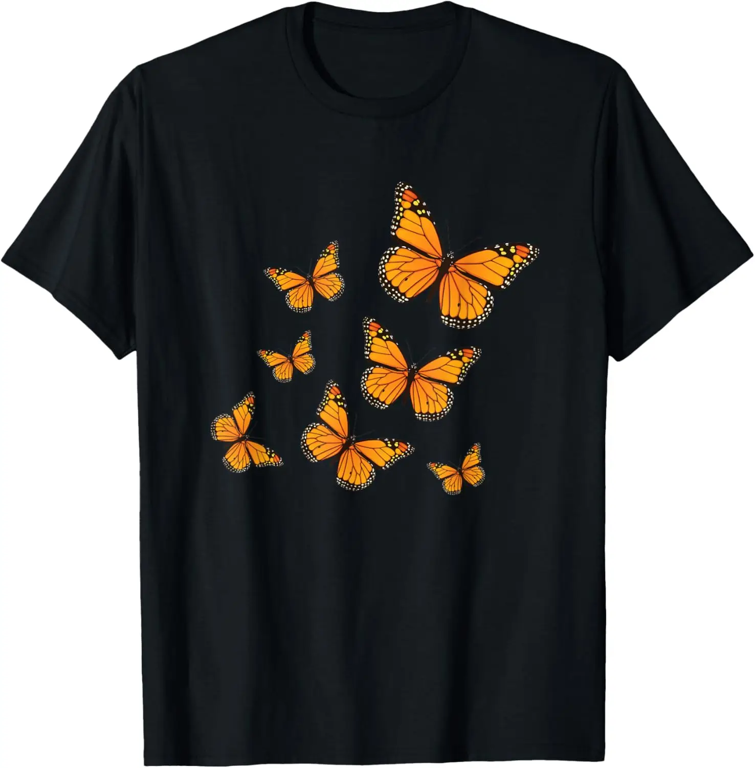 تي شيرت رجالي كاجوال من القطن مطبوع عليه فراشات مونارك، برقبة دائرية وأكمام قصيرة