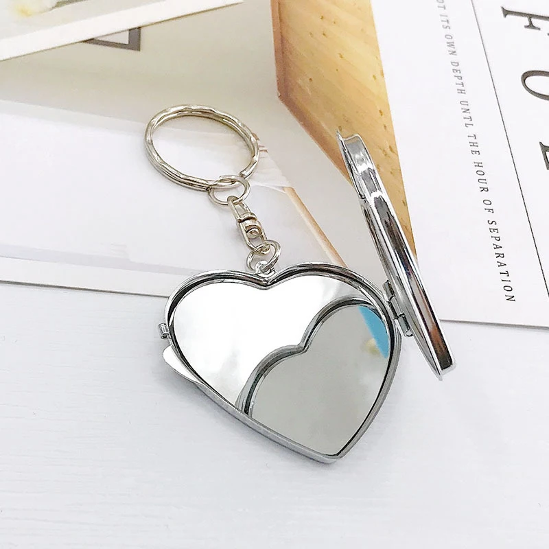 Two-sided Heart Mirror Pendant Keychain For Women Girls Creative Personality Double Sides Folding Mini Cosmetic Mirror Gifts