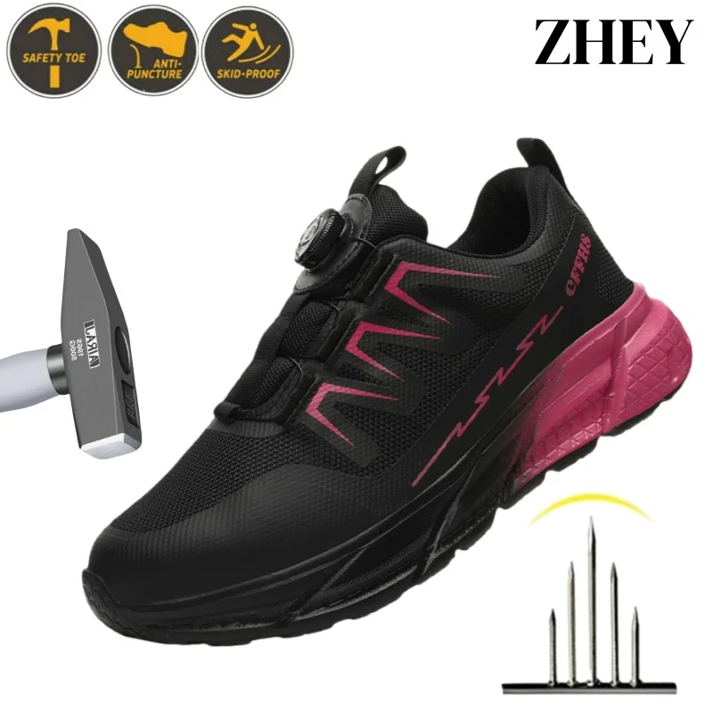 

Rotating Button New Safety Shoes Women Anti-smash Anti-puncture Work Shoes Fashion Female Sport Shoes Security Protective Boots