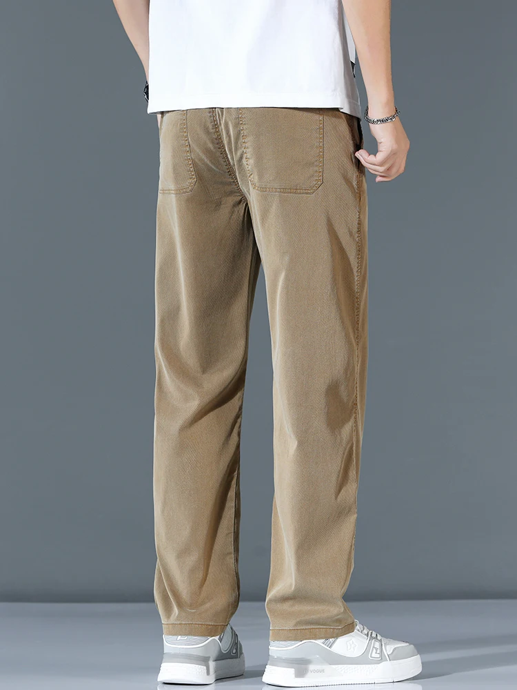 울트라 얇은 리오 셀 패션 느슨한 캐주얼 바지 남성 봄 여름 한국 스트레이트 스트레치 브랜드 바지 남성 의류 와이드 바지