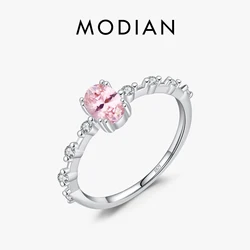 MODIAN 925 Sterling Silver Solitaire Engagement Basic Oval CZ Rings For Women White Gold Plated Original Statement Jewelry