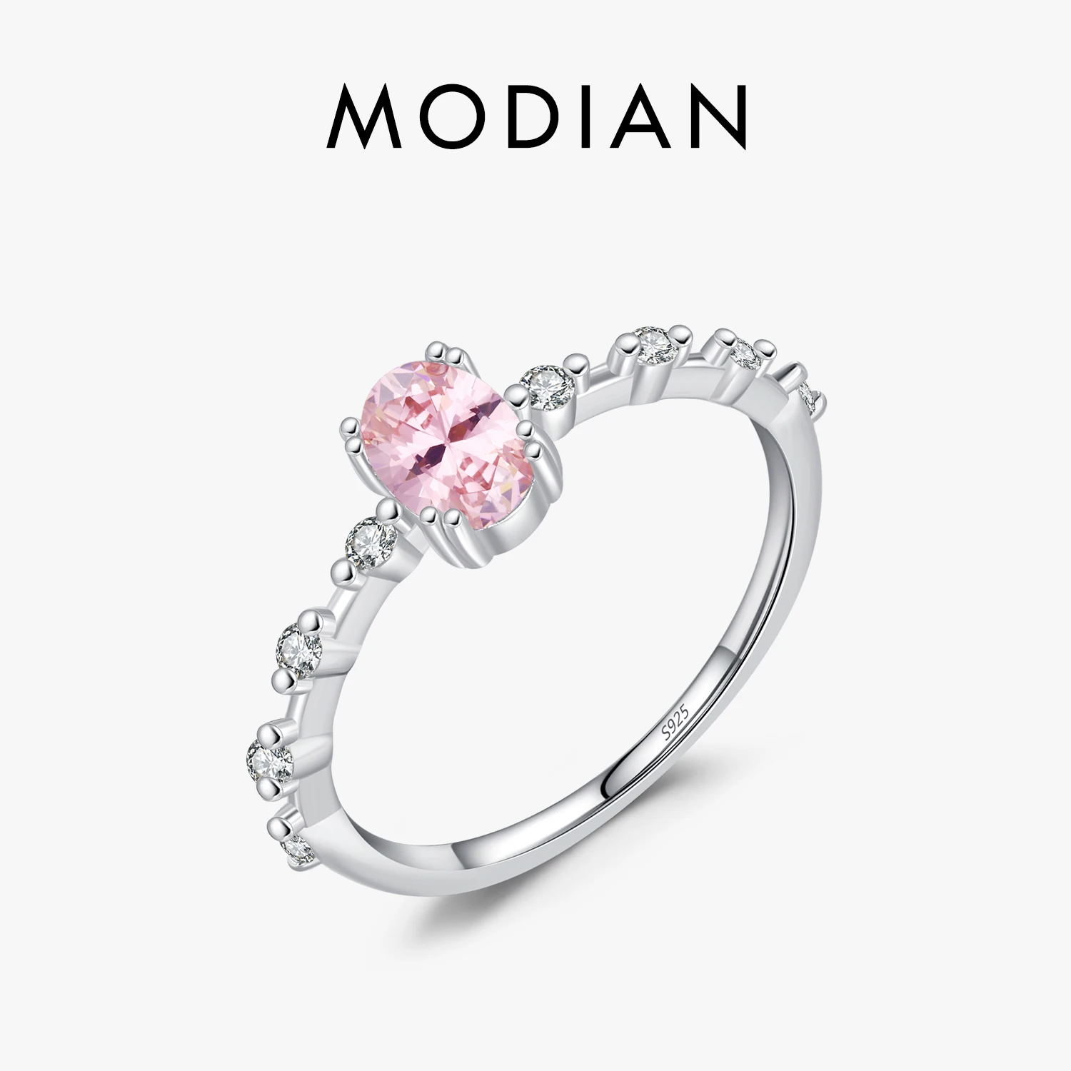 MODIAN 925 Sterling Silver Solitaire zaręczyny podstawowe owalne pierścionki CZ dla kobiet białe pozłacane oryginalne oświadczenie biżuteria