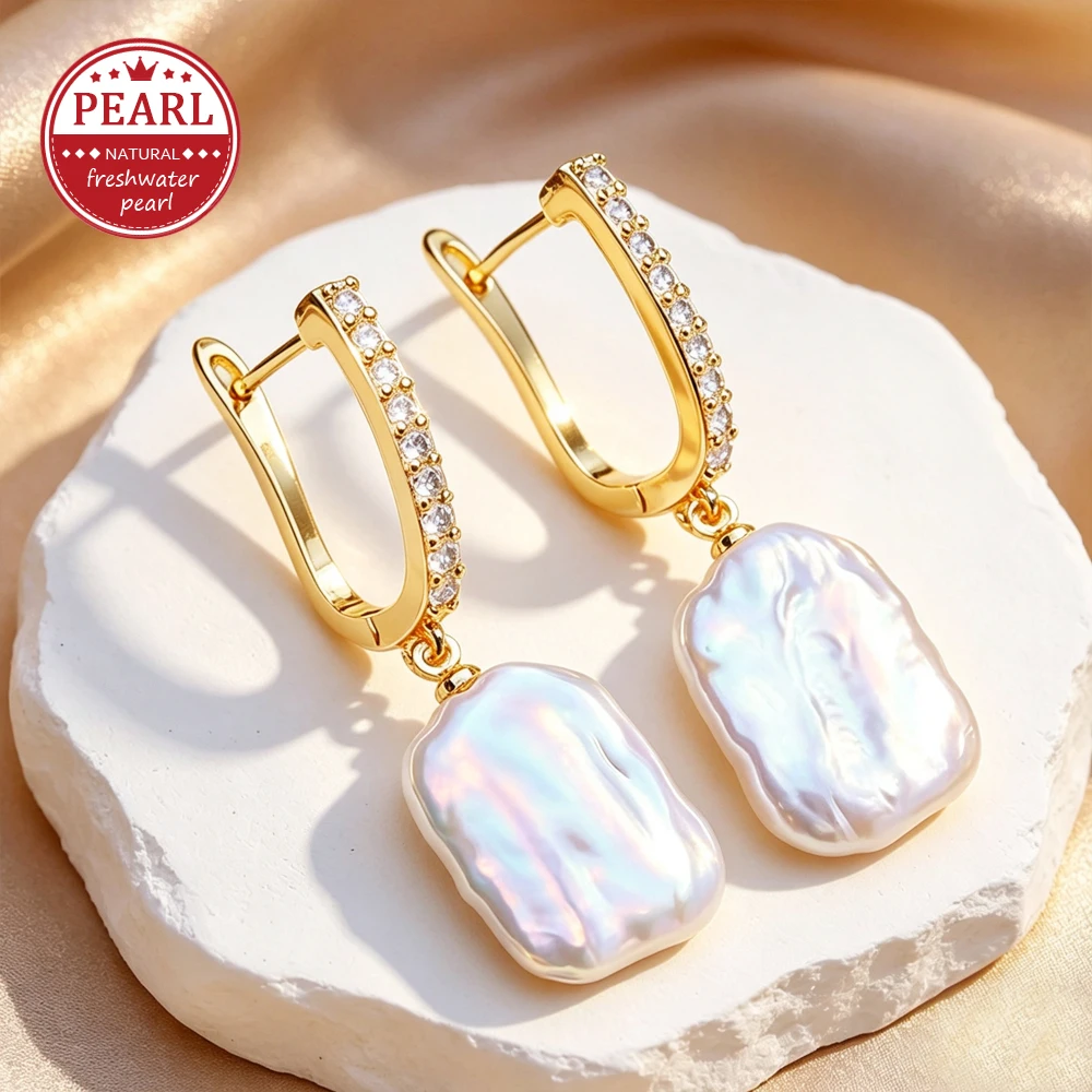 FENASY 925 Sterling Silver Gold Color Jewelry 13-20mm Freshwater Big Baroque Pearl Drop Earrings Fashion Gifts For Women