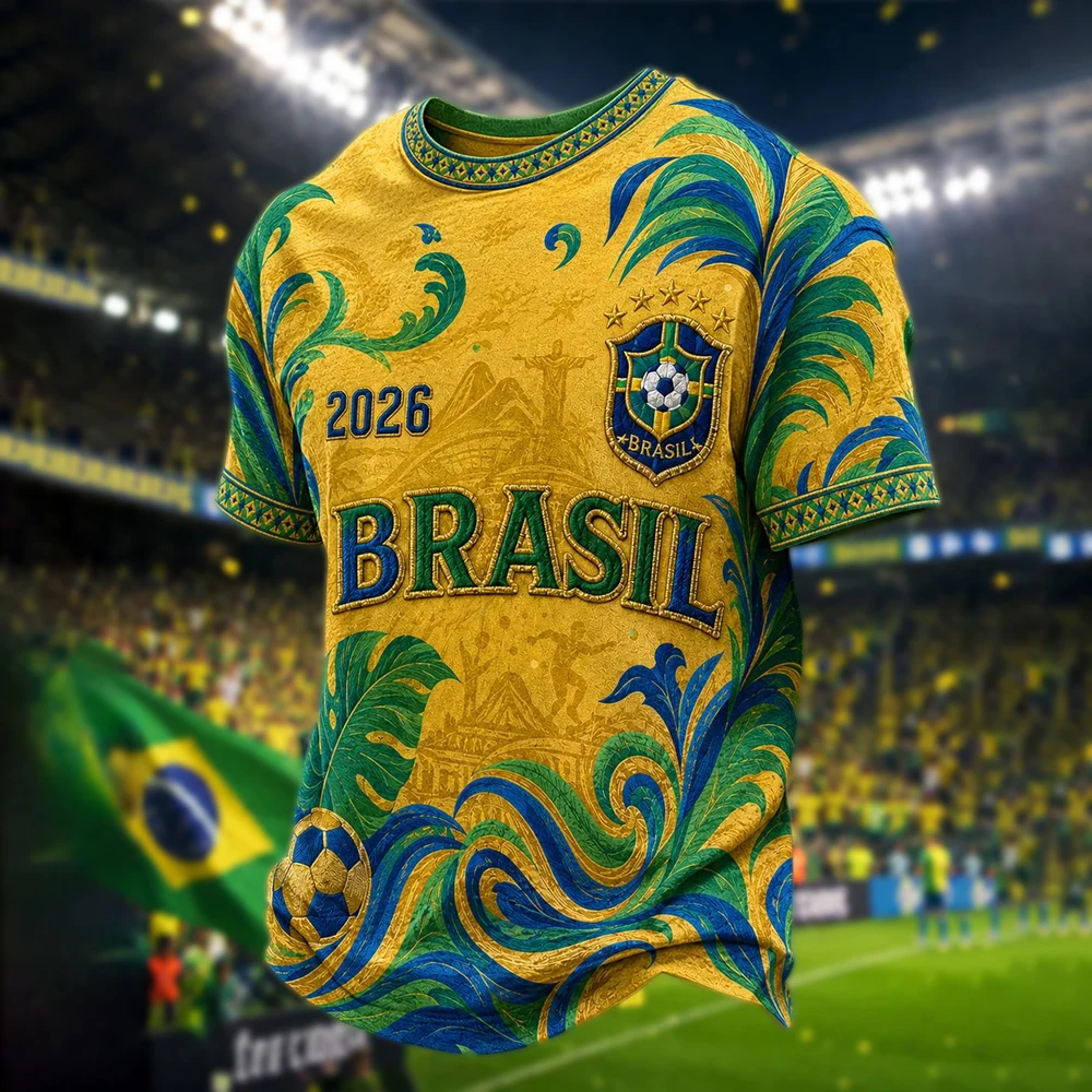 Men's Brazil Flag Themed Retro Soccer Jersey 3D Print Breathable Quick Dry Football Tops Fan Edition Casual Sports T-Shirts 2026