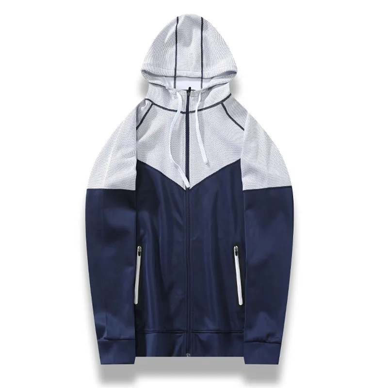 Men Running Sport Jacket Fitness Workout Causal Training Jogging Hooded Outdoor Winter Autumn Patchwork Zipper Sweatshirt