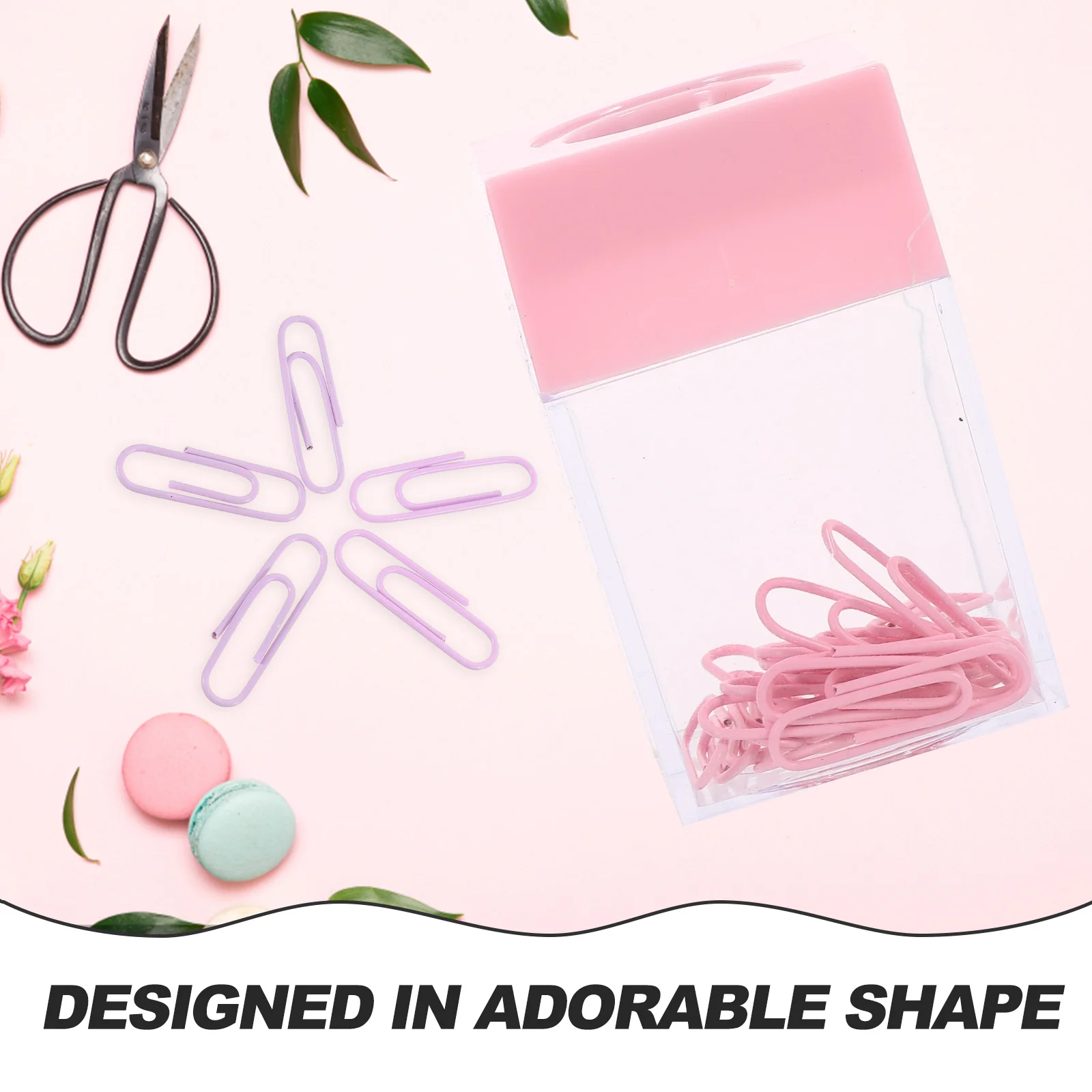 2 Pcs Pink Purple Square Paper Clip Holder Bucket Transparent Plastic Storage Box For Container Dispenser Office