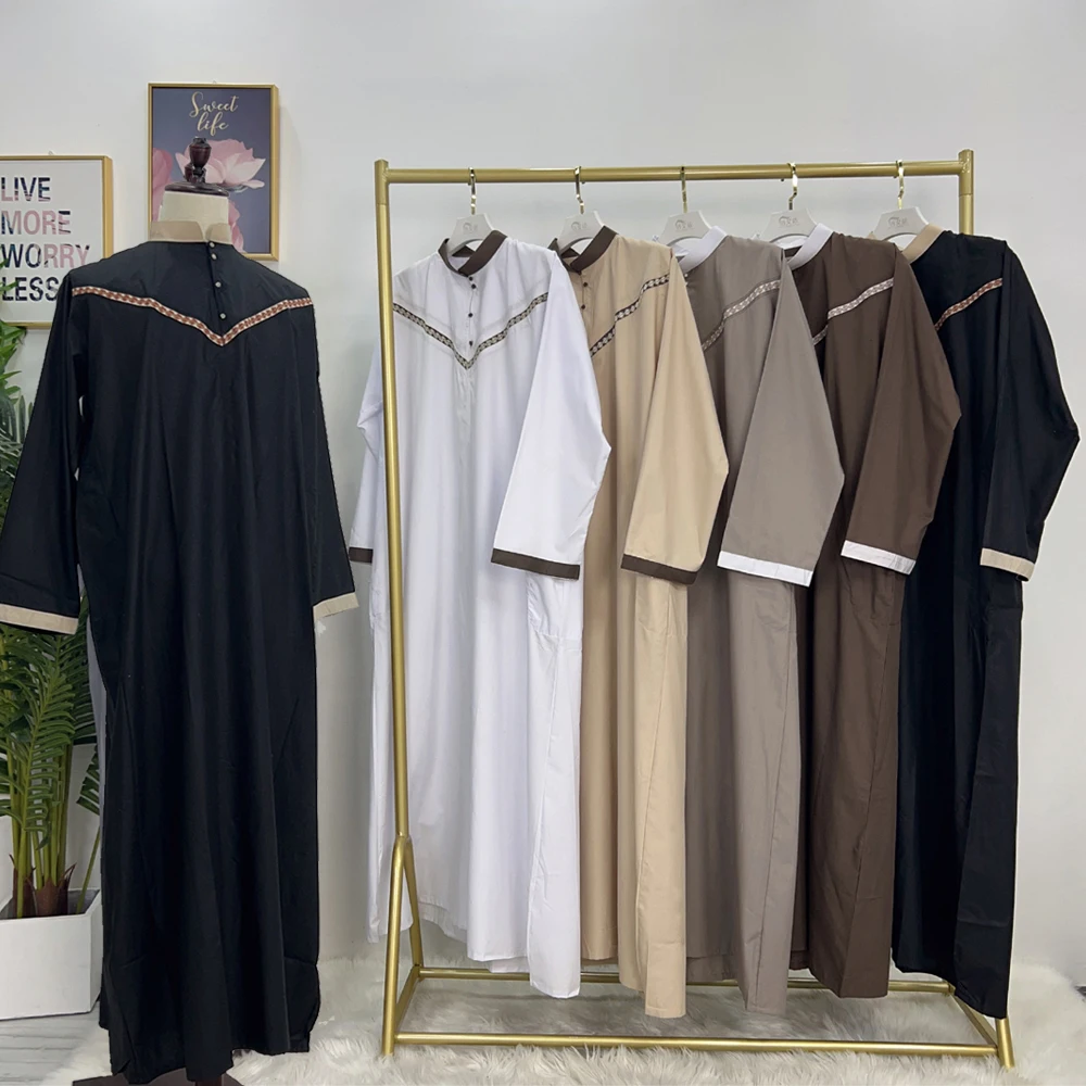 Männer Muslimische Robe Nahen Osten Saudi-Arabien Dubai Islamische Langarm Kleidung Eid Ramadan Jubba Thobe Kaftan Abaya Kleid Dishdasha