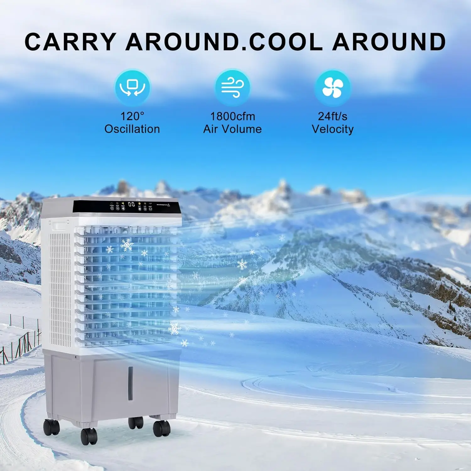 مبرد مستنقع، مبرد هواء تبخيري 3 في 1 مع محرك نحاسي جديد مطور 2025، خزان مياه 5.3 جالون، 4 عبوات ثلج، مؤقت 12 ساعة