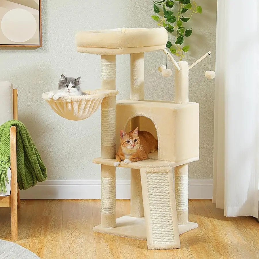 

Cat Tree, Multi-Level Cat Tower for Indoor Cats, Cat Climbing Tree Condo with Sisal Covered Scratching Posts, Deep Hammock and I