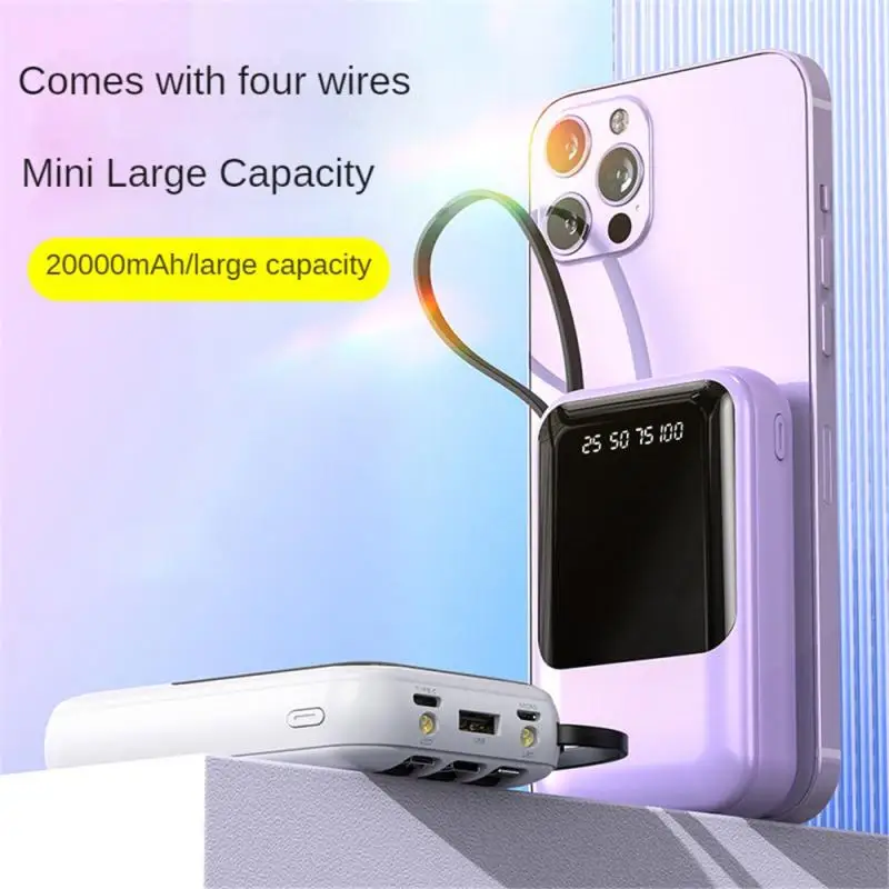 8000mAh Large Capacity Portable Power Bank With Built-in Fast Charging Cable Emergency Power Supply Emergency Supply