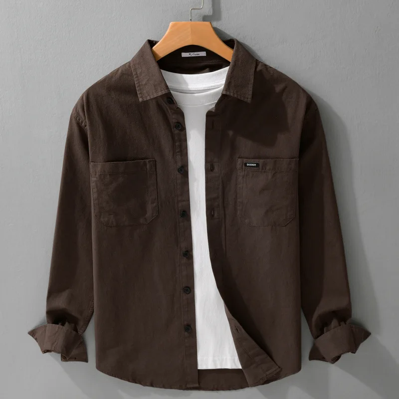 

Long Sleeve Shirt Trendy Handsome Versatile Outerwear for Men Autumn Casual Minimalist Pure Cotton Shirt with Hong Kong Style