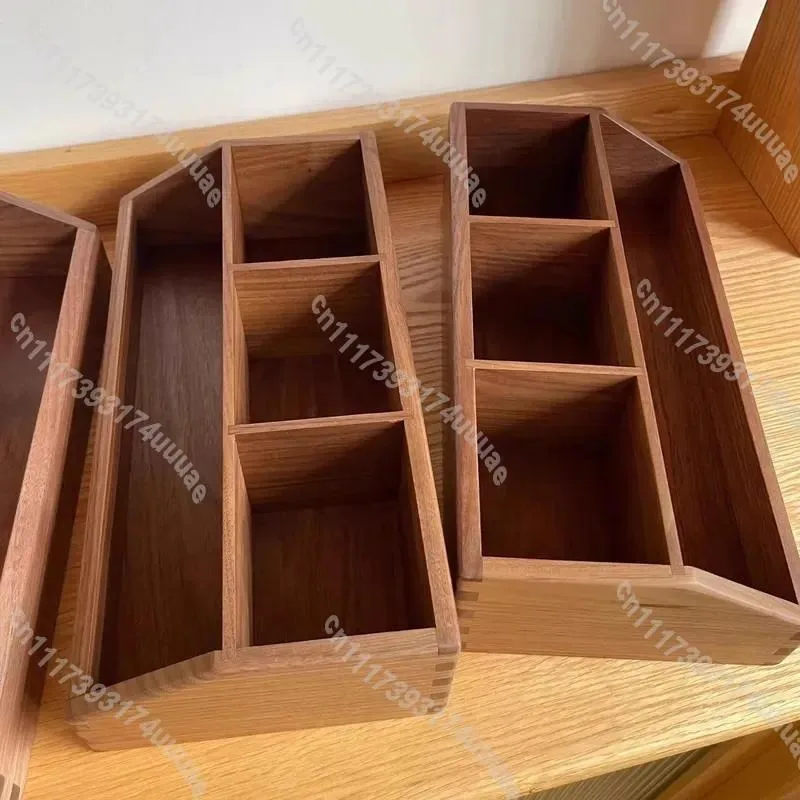 For Black Walnut Solid Wood Desk Organizer Multi Compartment Storage Box Office Desktop Stationery Holder Multifunctional