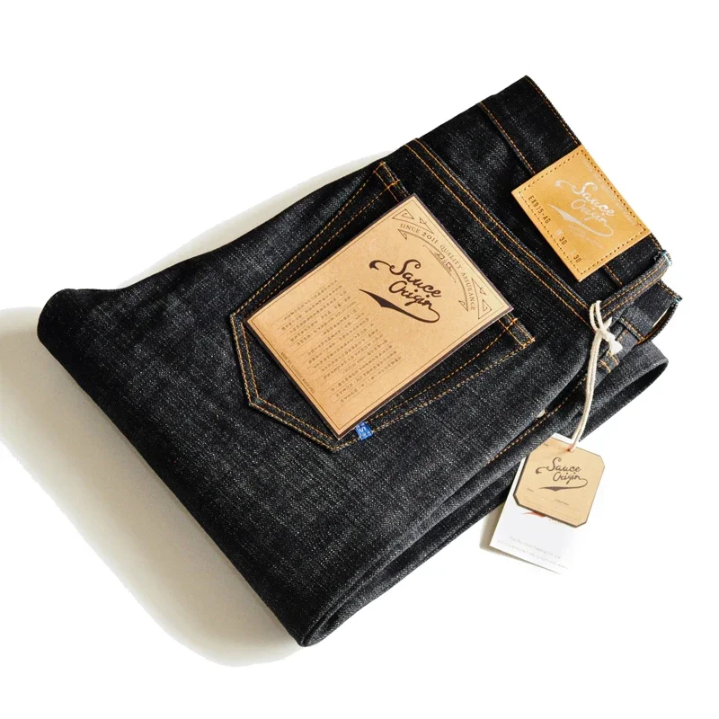 SAUCE ORIGIN-Jean Denim à lisière pour homme, Denim conique ATIONS sl fait à la main, 925 véritable argent, boutons, bleu japonais, 16 oz