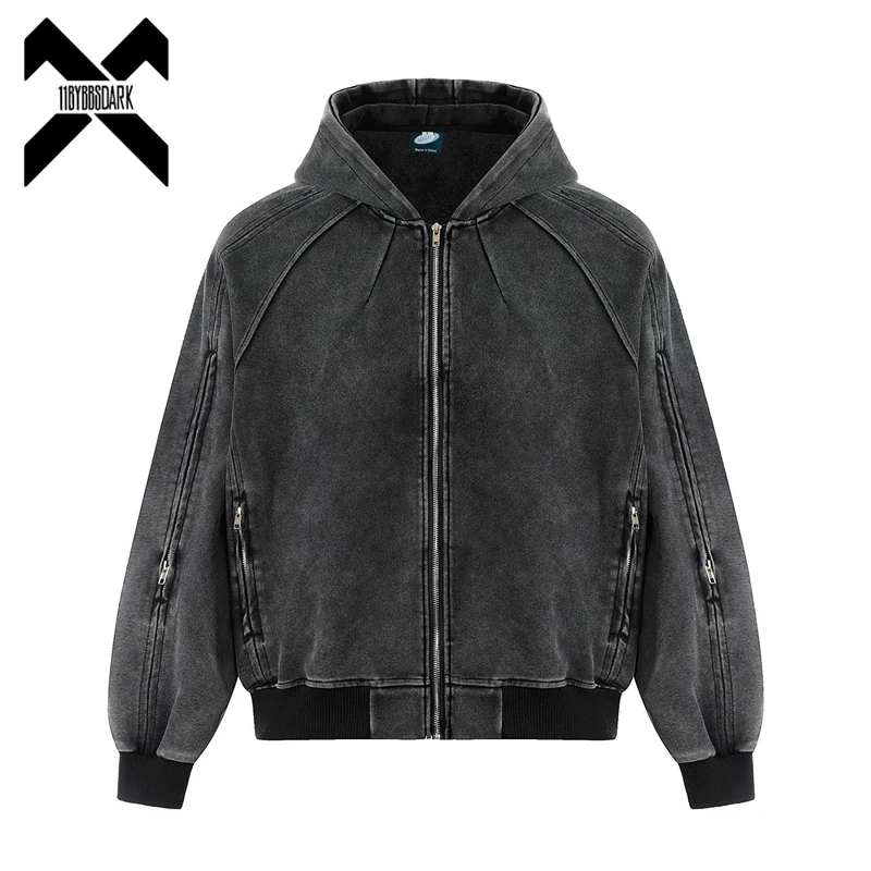 

Vintage Zip Up Hoodie Streetwear 2026 Men's Trendy Washed Sweatshirt Unisex Casual Hooded Jacket