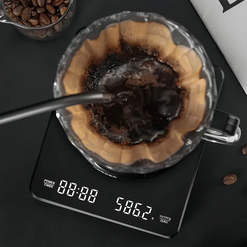 Precision Coffee Scale 0.1g, Waterproof Pad, USB LED Timer, Professional Home Espresso & Drip Accessory, 3kg for Kitchen