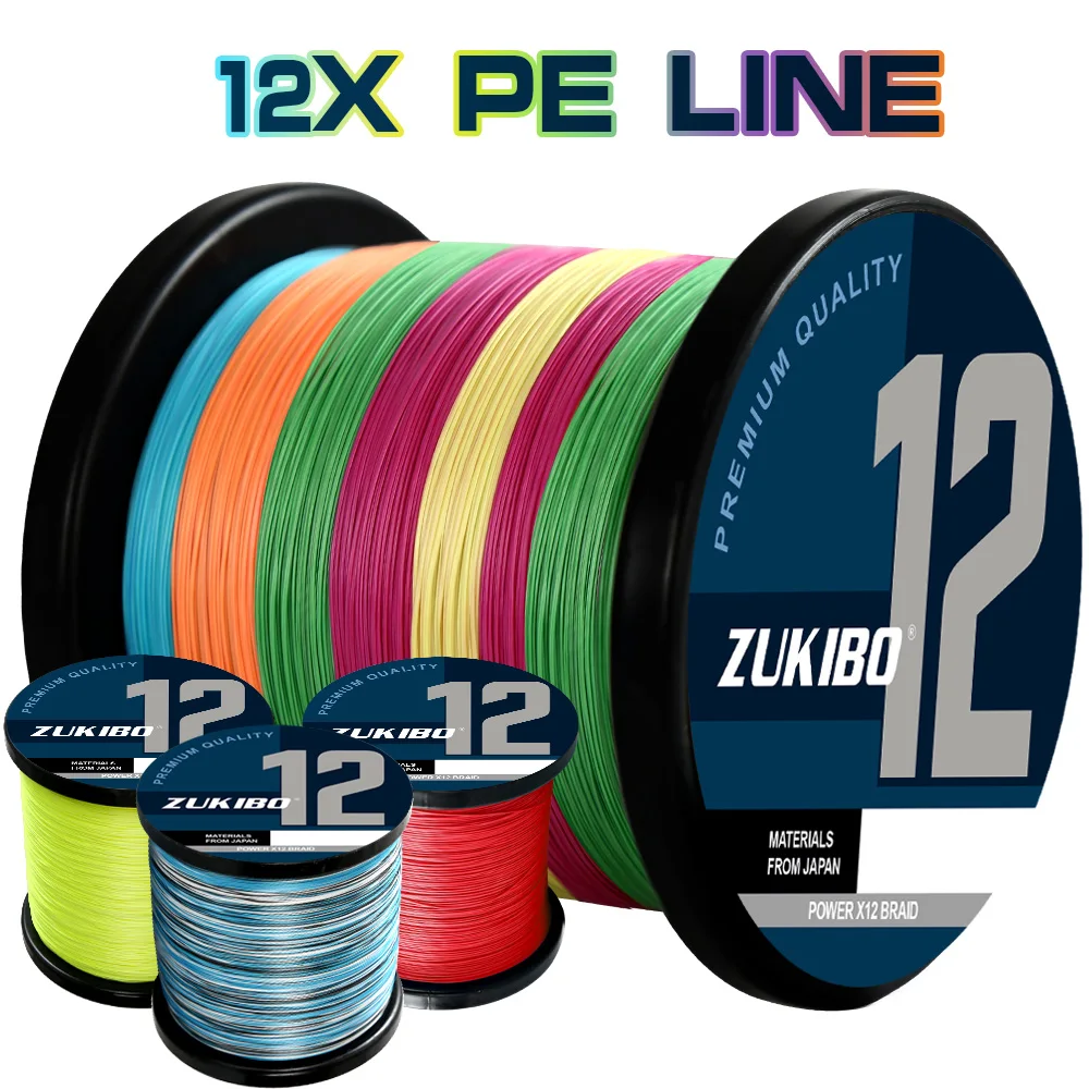 

ZUKIBO 12 Strands Japan Multifilament PE Fishing Line Carp 1000M 500M 300M Super Strong Fishing Braid Line Durable Smooth Round