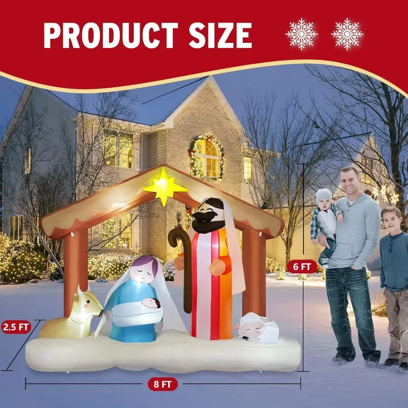 2025   8 FT Christmas Inflatable Nativity Scene Outdoor Decorations  Lights for Garden Lawn Patio Holiday Party Xmas Decor