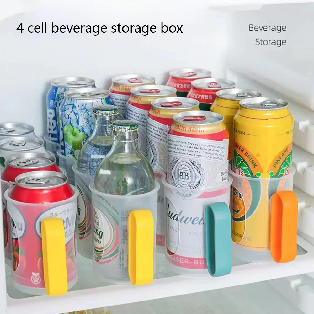 4 Hole Beer Soda Drink Can Storage Box Refrigerator Storage Organizer Rack Shelf Space Saving Kitchen Gadgets