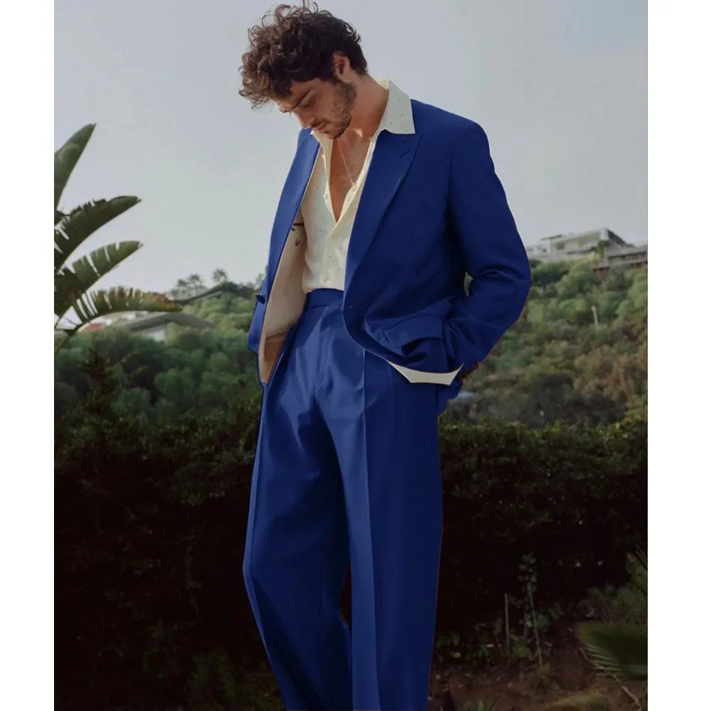 2024 Fashion New Classic French Men\'s Suit Jackets and Pants Two Piece Loose Solid Color Business Leisure Wedding Party Clothing