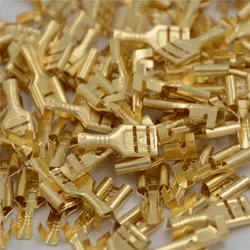 100pcs Gold Brass Car Speaker Electric Wire Connectors Set Female Crimp Terminal Connector 4.8mm/6.3mm 2Size