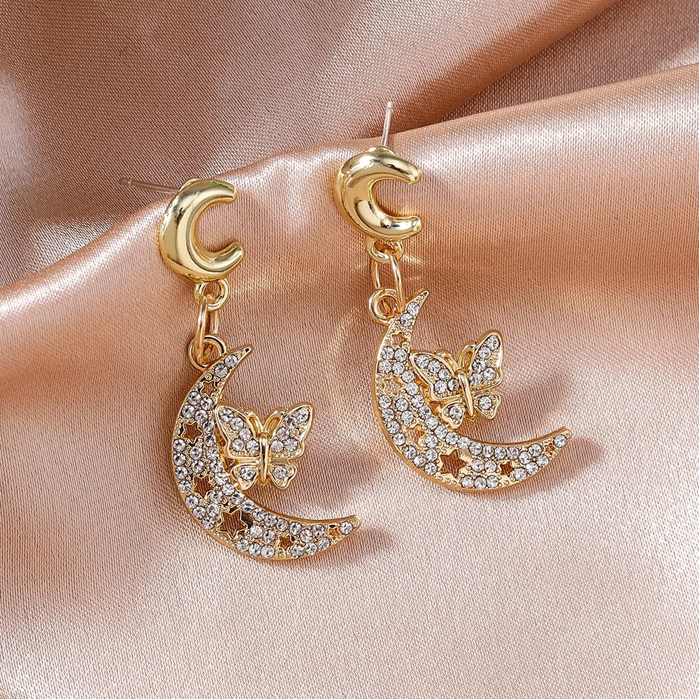 Aihua Goldfarbene Polaris-Stern-Ohrringe für Damen, Kristallsterne, Tropfenohrringe, modisch, für den täglichen Gebrauch, Hochzeit, Party, Schmuck, Geschenke – Detail 12