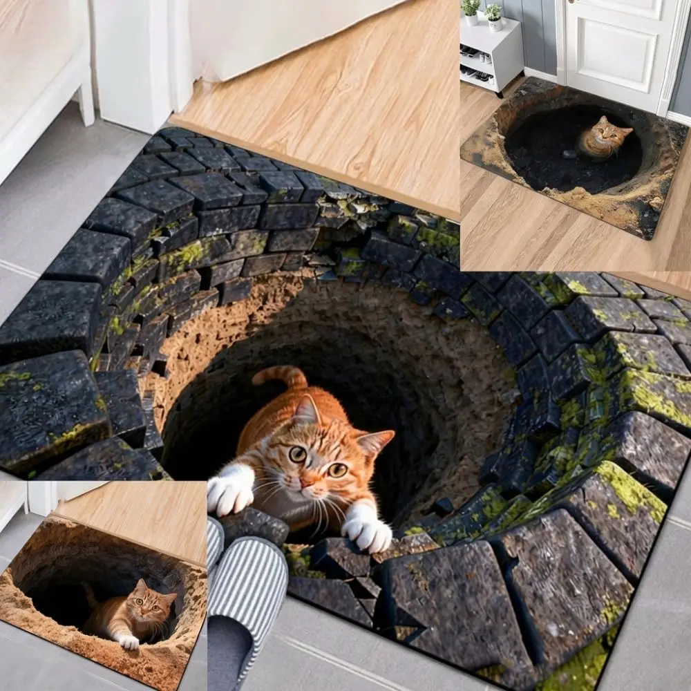 3D Flat Optical Illusion Doormat Non-slip Water-absorbing Bathroom Carpet Absorbent Multiple Sizes Bedroom Door Rug Home Decor