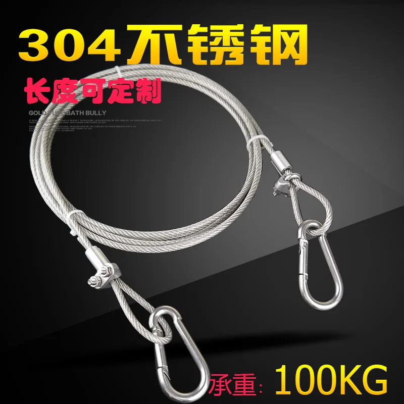 PVC Coated Stainless Steel Wire Rope Sling Cable Lifting Assemblies Cloth Line with Strong Fastened Eye Loops and Snap Hooks