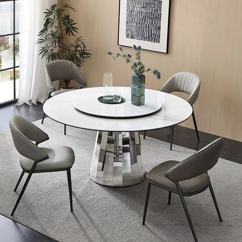 

Дизайнерский круглый обеденный стол из высококачественного белого спеченного камня с 6 стульями для современной столовой