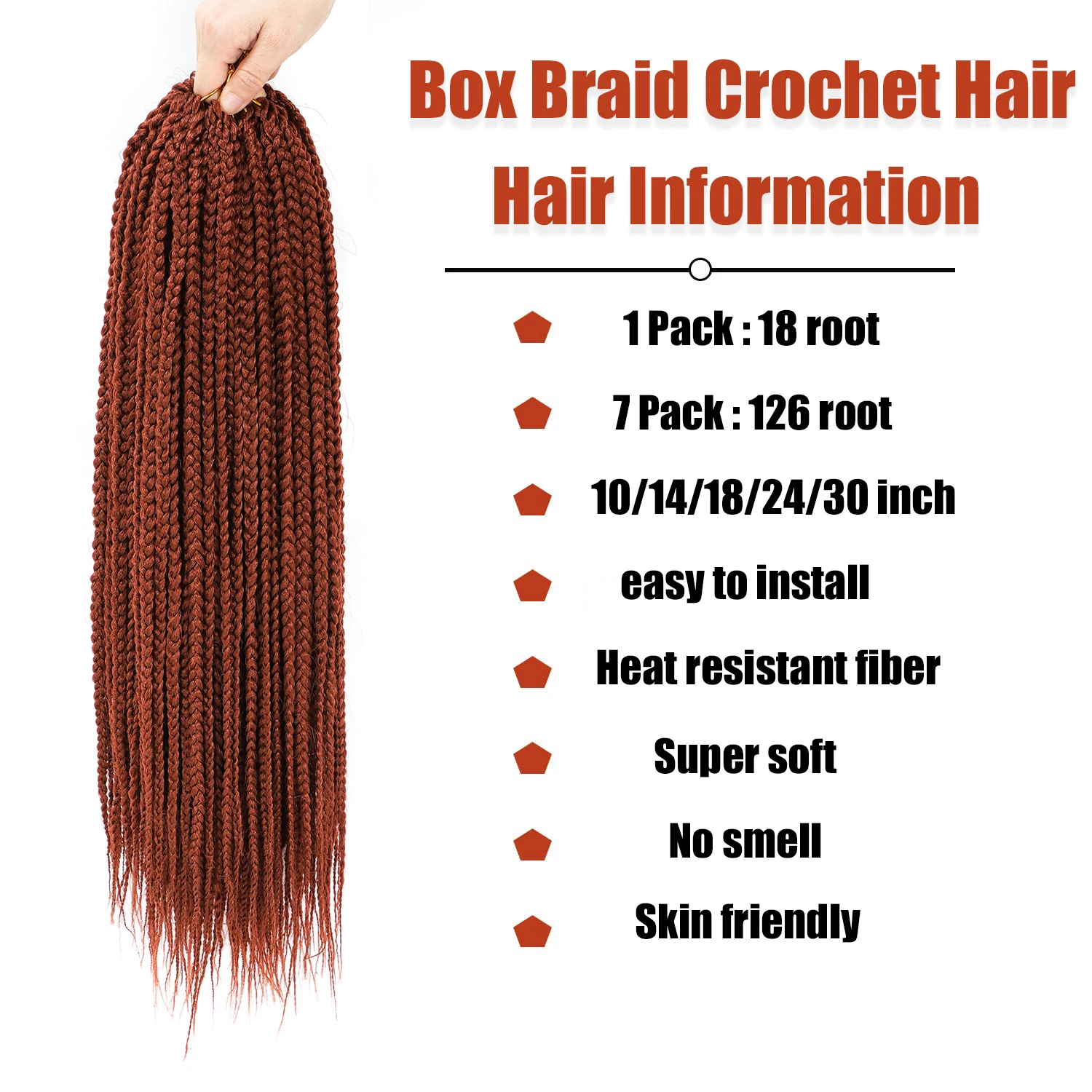 Box Braid Вязаные крючком волосы 10/14/18/24/30 дюймов Вязаные крючком Box Braids Предварительно заплетенные крючком косы для чернокожих женщин Мягкие средние синтетики
