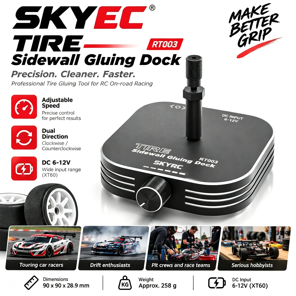 SKYRC Tire Sidewall Gluing Tool with XT60 6-12V Adjustable Speed Dual Direction for RC Touring Drift On-road Car Tire Glue Part