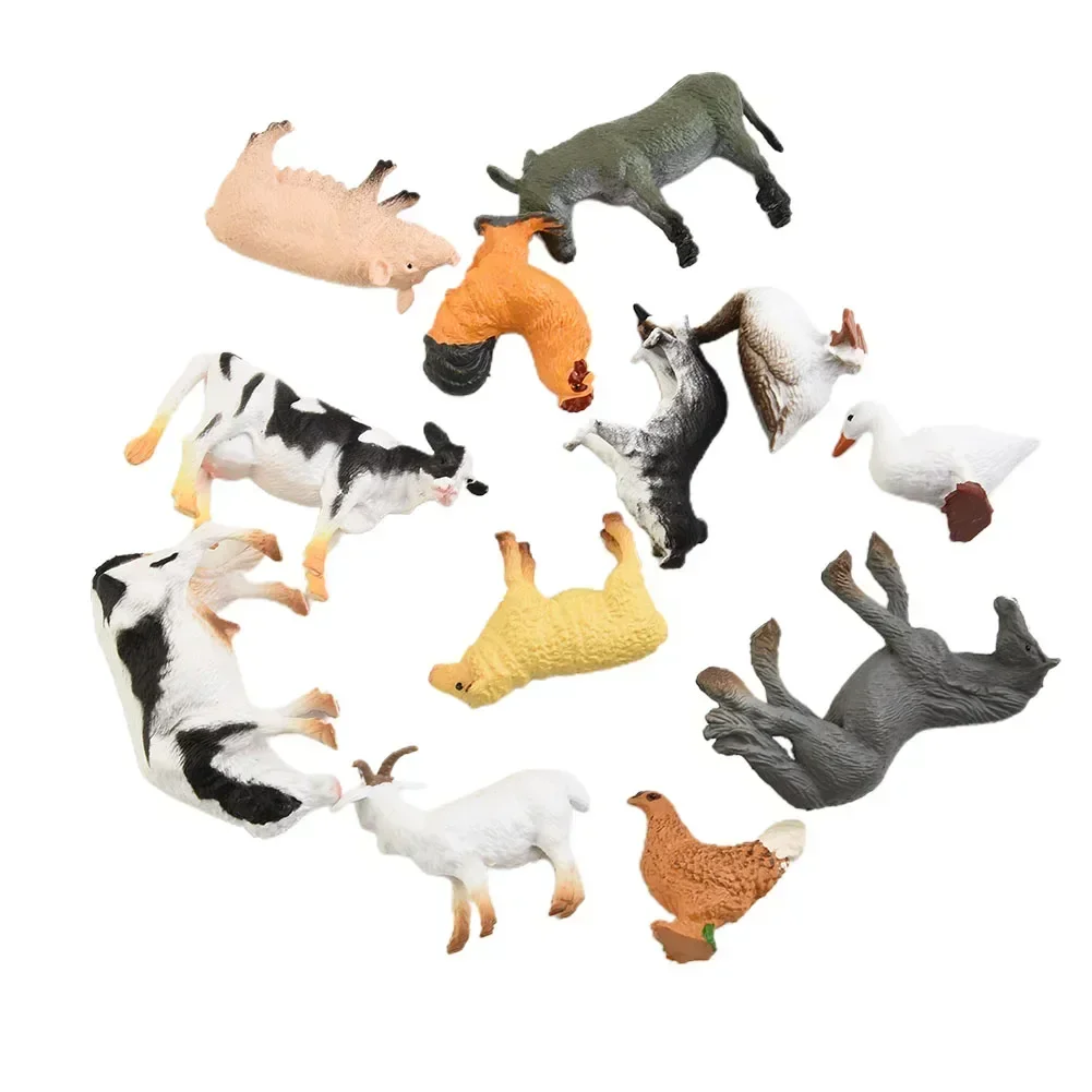 

12 Pieces Farm Animal Models Mini Farm Animals Poultry PVC Models Children Toys Cow Model Garden Landscape Toy Set