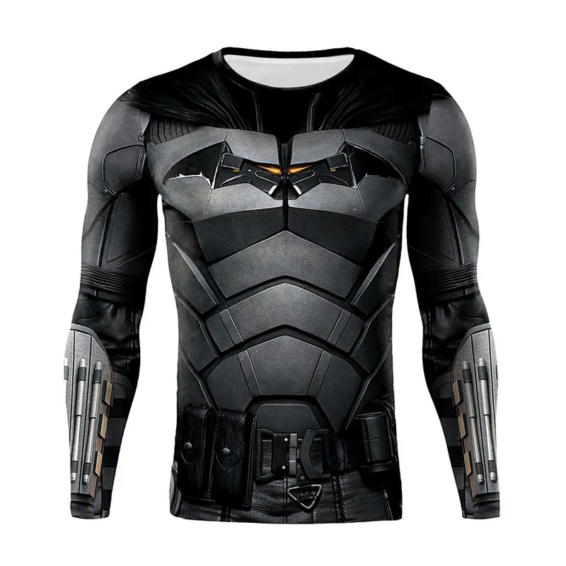 Anime Batman tight T-shirt cosplay superhero short sleeved/long sleeved men\'s sports and fitness quick drying shirt