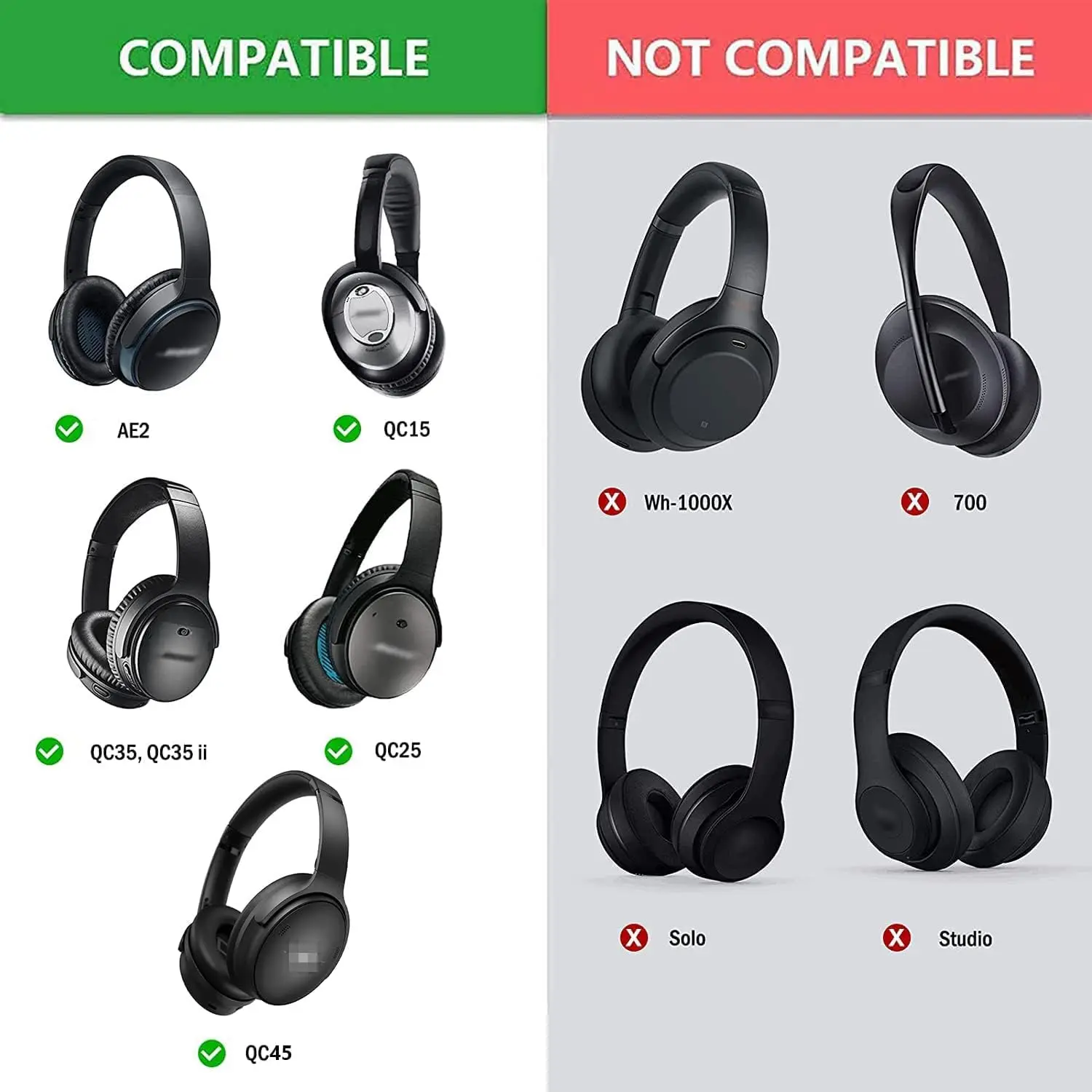 Silicone Ear Pads Cover Protector for Bose QuietComfort QC15 25 35 45 QC2/ Ae2 Headphones Cushions Sweatproof Easily Washable