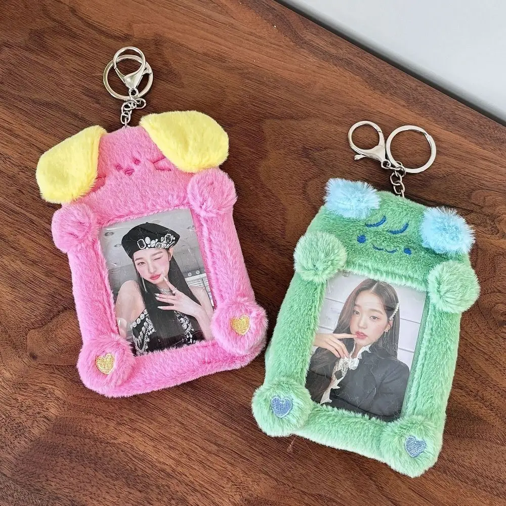 Fashion Cute Plush Photocard Case Cartoon Student Card Holder Photo Card Holder Bag Keychain Portable Bear Photocard Case