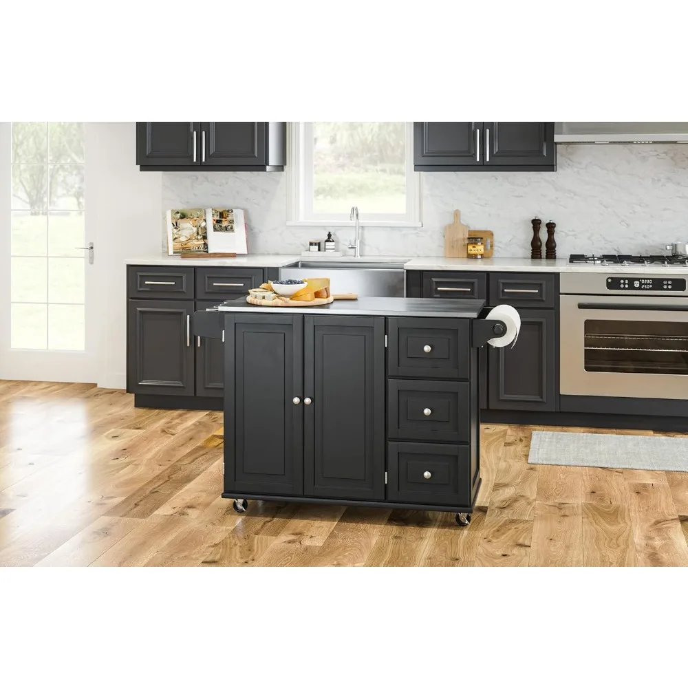 Kitchen Islands & Trolleys Featuring A Stainless Steel Metal Top, A Rolling Mobile Kitchen Island with Storage and Towel Rack