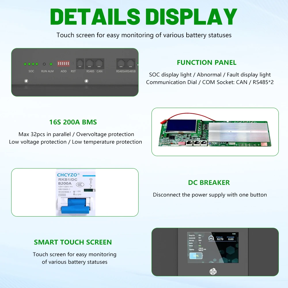 EU STOCK  LiFePO4 48V 100Ah 5Kwh 300Ah 15Kwh 16S Bluetooth BMS 51.2V 30Kwh 48V 600Ah LiFePO4 Home Energy Storage Battery