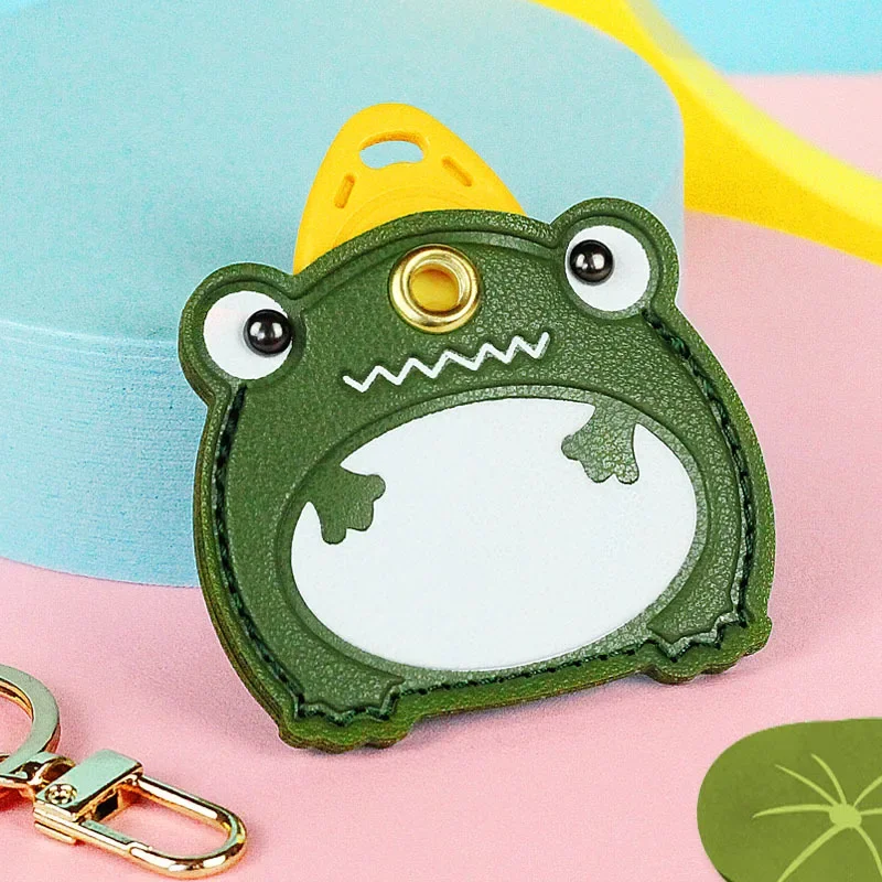 Cute Key Pendant Gugu Tribe Cartoon Frog Access Card Cover Leather Keychain Airtag Protective Cover Cute Gift Bag Accessories