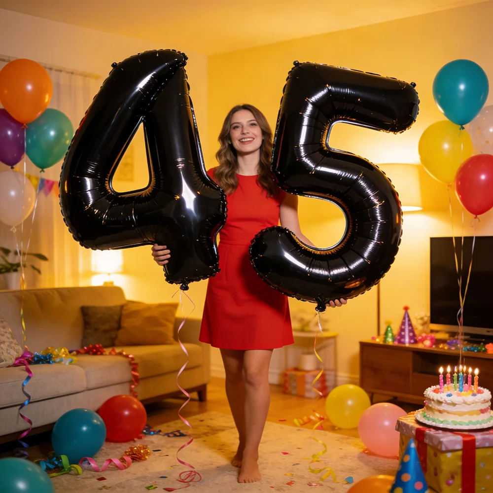 2 Stück 40 Zoll Große Schwarze Zahlen-Folienballons Geburtstagsparty-Dekorationen für Erwachsene und Kinder 10 11 12 18 20 25 30 45 50 60 Jahre Alt Zubehör – Detail 4
