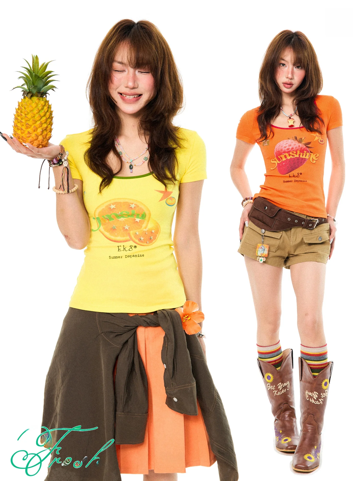 

Футболка Young Stage Original Fun Fruit ort Sve для женщин, летняя, в стиле Dopane, сладкая и пикантная, облегающая, из смесового хлопка