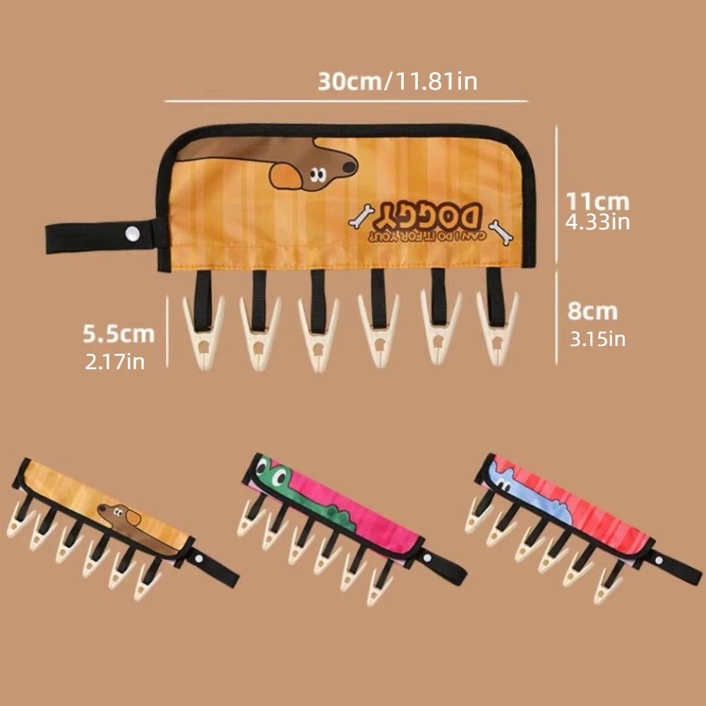 6 Clips Folding Clothes Hangers Multifunctional Space-saving Portable Socks Clip Rack Hanging Cartoon Hats Organizer Rack Scarf