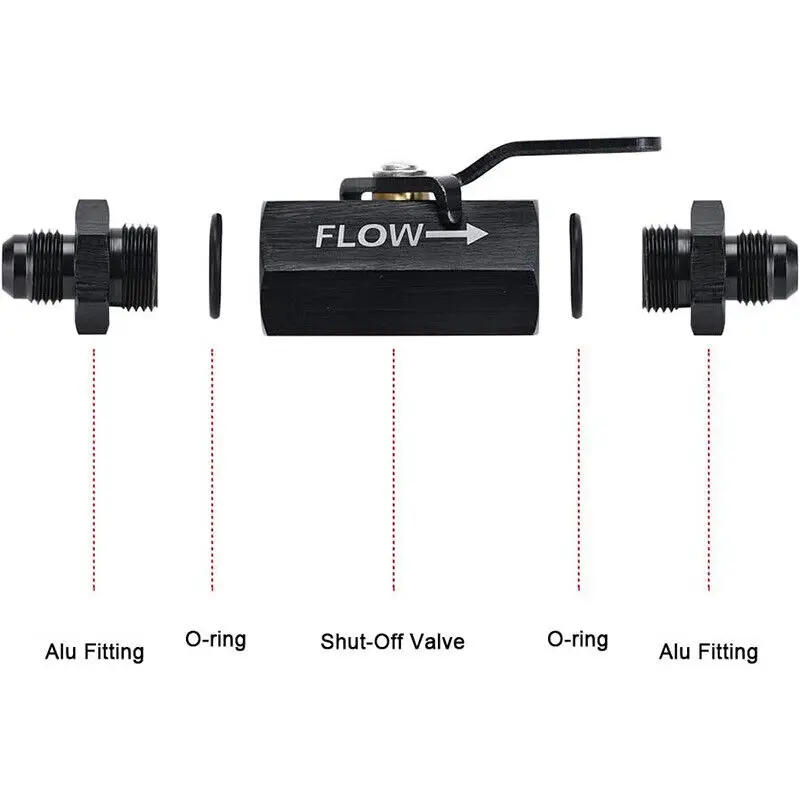 AN6 AN8 AN10 صمام إيقاف الوقود المضمن من الألومنيوم للتحكم في التدفق مع رافعة كابل أسود