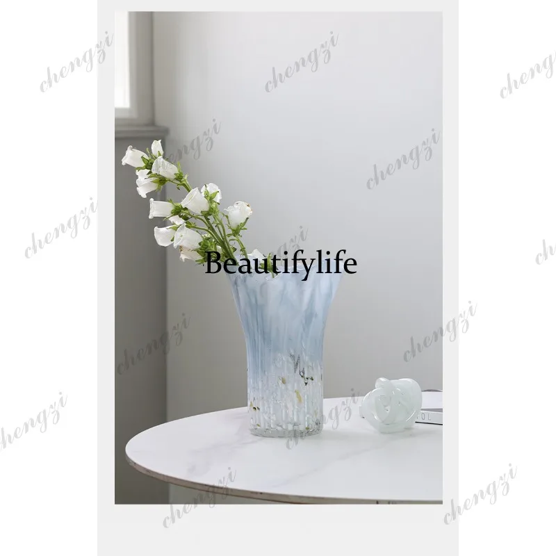 Light blue gradual change polka dot handmade hydroponic cabbage glass vase home decoration flower