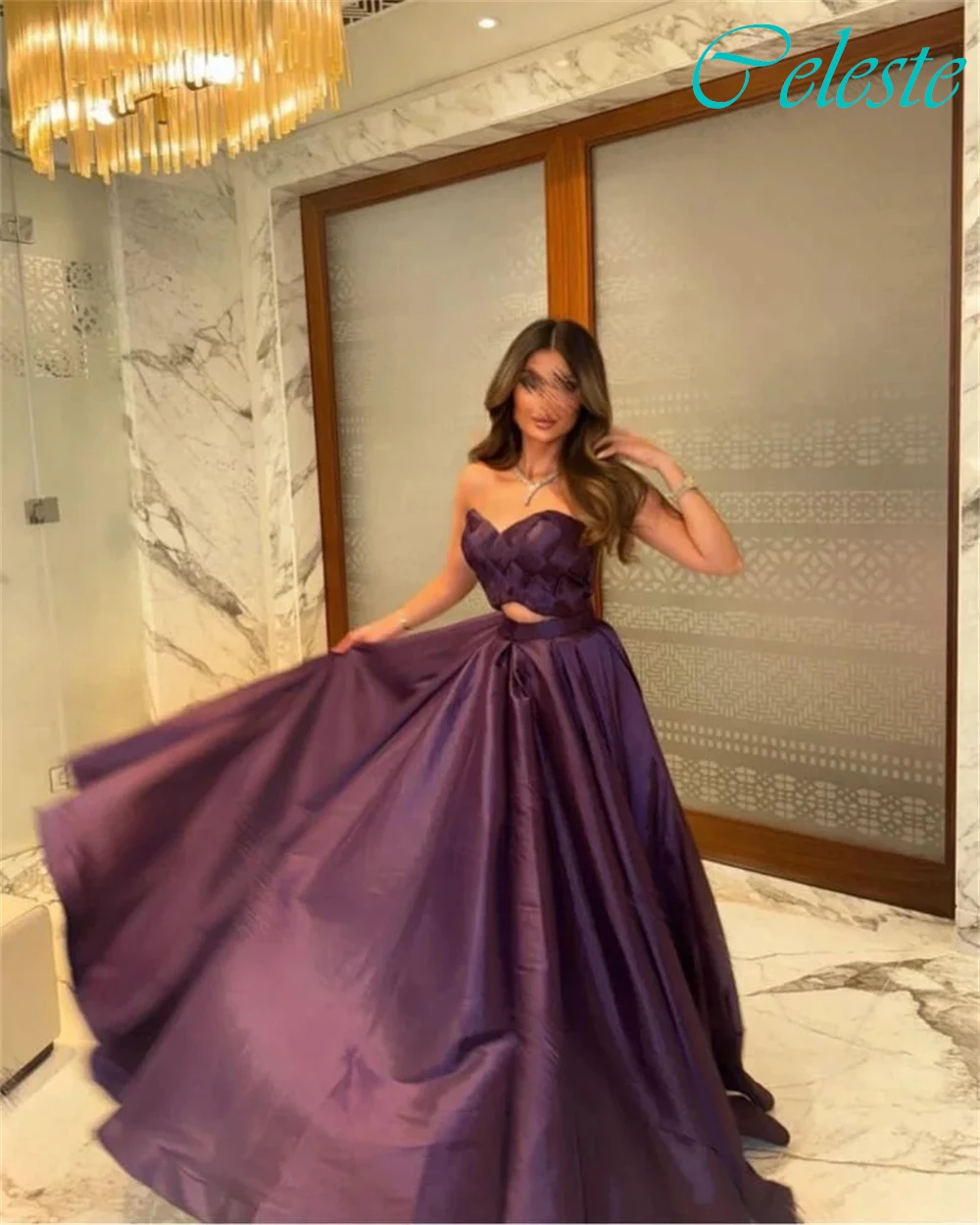 

Customized A-Line Strapless Sleeveless Formal Elegant Evening Dress Delicate Temperament Celebrity Gowns Fashion Party Dress