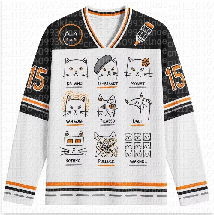 Art History Famous Painter Cat Meme Parent-Child V Neck Long Sleeve T-Shirt Cute Graphic Family Matching Outfits Casual Tops