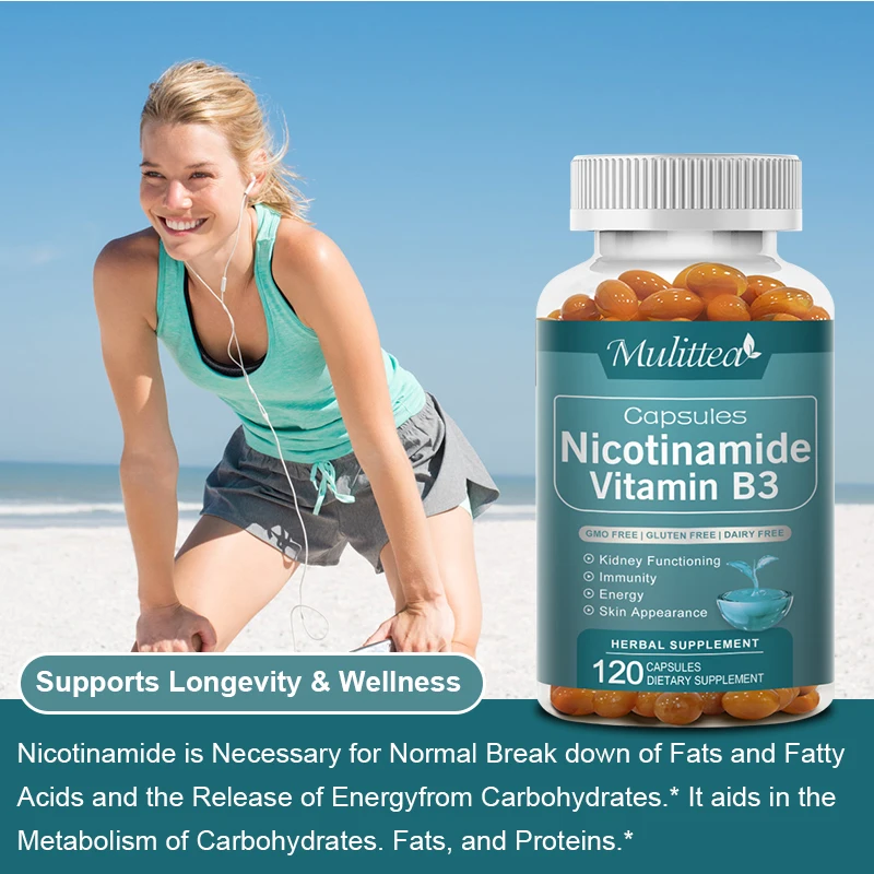 Mulittea Nicotinamide with CoQ10 Vitamin B3 500mg Coenzyme Q10 Capsules To Support Energy Skin Cell & Brain Health