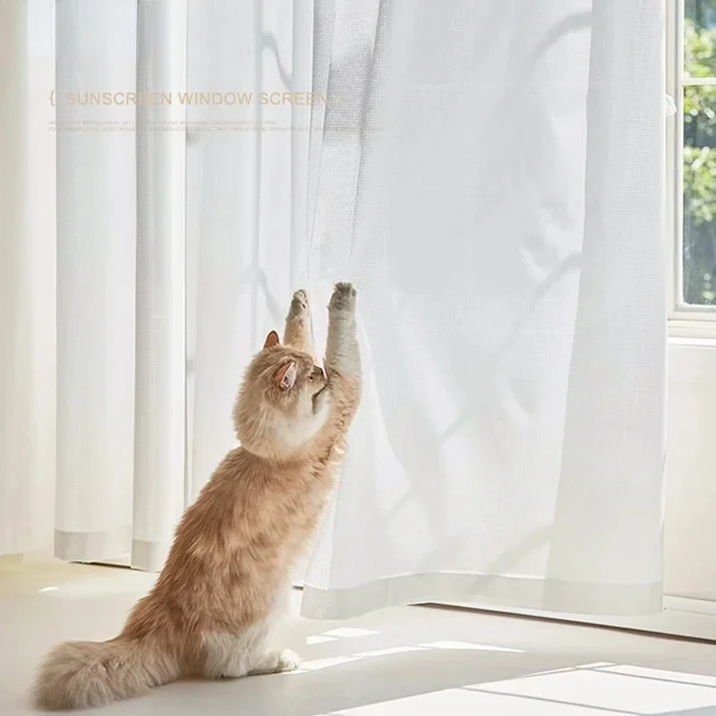 

Pure White Tulle Partition Door Chiffon Thick Yarn Sheer Windows Curtains for Living Room Balcony Door Screen French Pet Shutter